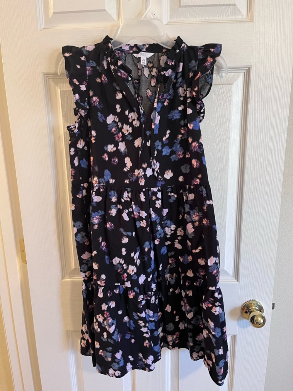Time and Tru Black Floral Ruffle Sleeve Mini Dress